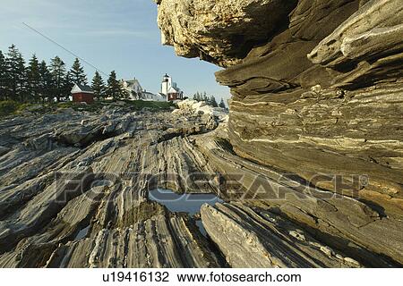 Stock Image -  New Harbor, ME, Maine, Pemaquid Point & Lighthouse. Fotosearch