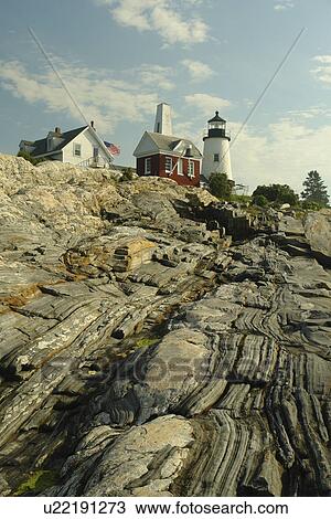 Stock Image -  New Harbor, ME, Maine, Pemaquid Point & Lighthouse. Fotosearch