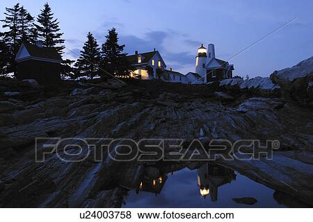 Stock Photo -  New Harbor, ME, Maine, Pemaquid Point & Lighthouse, evening. Fotosearch
