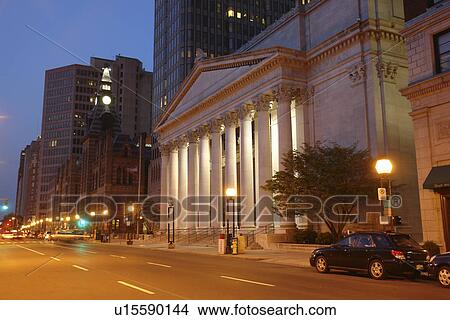 Picture -  New Haven, CT, Connecticut, Downtown, Post Office and Court House, evening. Fotosearch