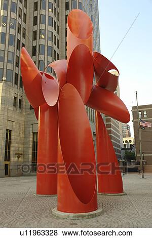 Stock Photo -  New Haven, CT, Connecticut, Downtown, red sculpture. Fotosearch