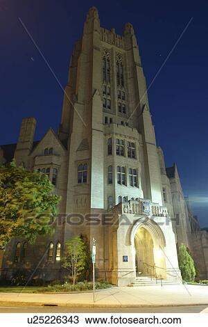 Stock Image -  New Haven, CT, Connecticut, Yale University, Yale Chapel, evening. Fotosearch