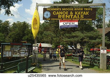 Stock Photography -  Old Forge, NY, New York, Tickner's Moose River Trips, Canoe & Kayak Rentals. Fotosearch