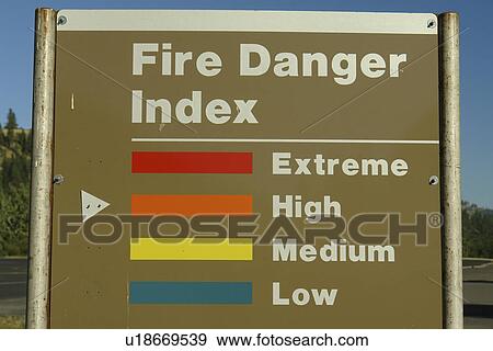 Stock Photo -  Orofino, ID, Idaho, Fire Danger Index sign, High. Fotosearch