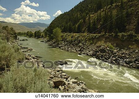 Stock Image -  Paradise Valley, MT, Montana, Gallatin Range, Yellowstone River. Fotosearch