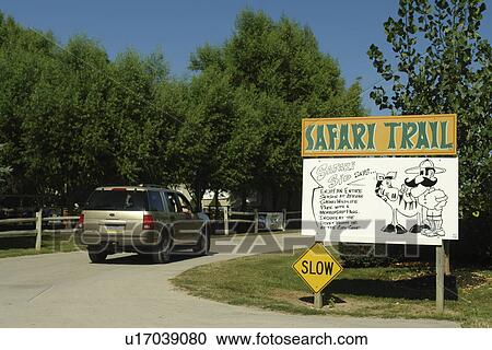 Stock Image -  Port Clinton, OH, Ohio, African Safari Wildlife Park, Safari Trail, entrance sign. Fotosearch