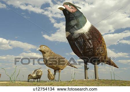 Picture -  Regent, ND, North Dakota, The Enchanted Highway, World's Largest Scrap Metal Sculptures, Pheasants on the Prairie. Fotosearch
