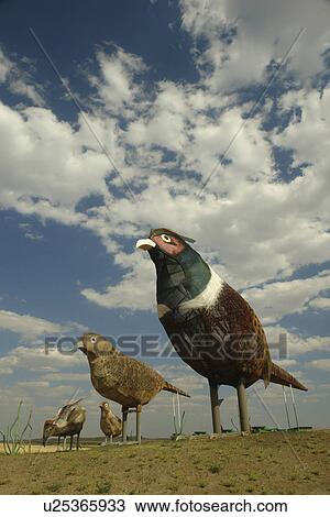 Stock Image -  Regent, ND, North Dakota, The Enchanted Highway, World's Largest Scrap Metal Sculptures, Pheasants on the Prairie. Fotosearch