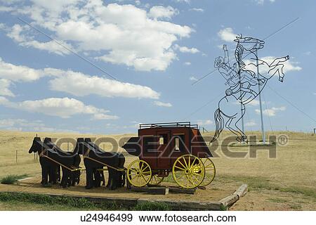 Stock Photo -  Regent, ND, North Dakota, The Enchanted Highway, World's Largest Scrap Metal Sculptures, Teddy Rides Again. Fotosearch