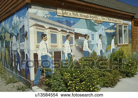 Republic, WA, Washington, downtown, City Hall, wall mural View Large Photo Image Picture - Republic, WA, Washington, downtown, City Hall, wall mural. Fotosearch