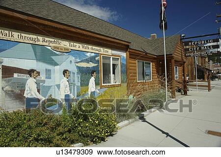 Republic, WA, Washington, downtown, City Hall, wall mural View Large Photo Image Stock Photo - Republic, WA, Washington, downtown, City Hall, wall mural. Fotosearch