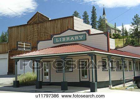 Stock Photograph -  Republic, WA, Washington, downtown, Library. Fotosearch