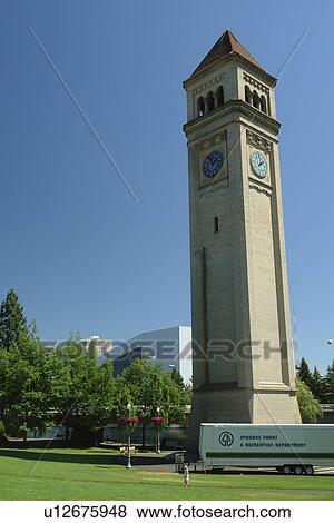 Stock Photo -  Spokane, WA, Washington, Clock Tower, Riverfront Park. Fotosearch