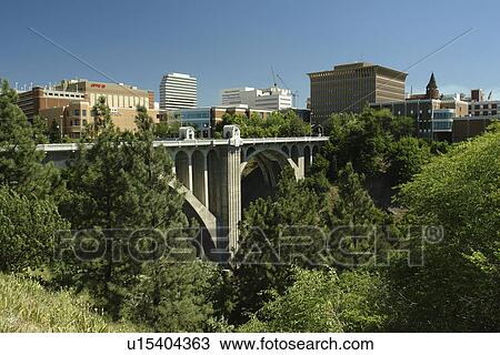 Spokane, WA, Washington, downtown, skyline, Monroe Street Bridge, Spokane River View Large Photo Image Stock Image - Spokane, WA, Washington, downtown, skyline, Monroe Street Bridge, Spokane River. Fotosearch