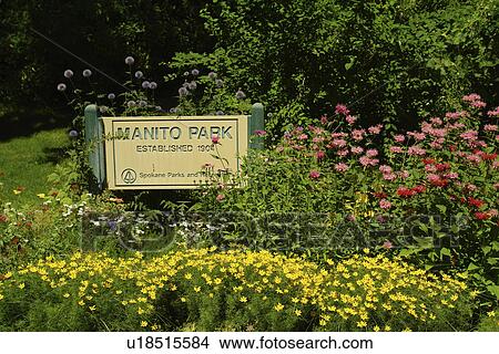 Picture -  Spokane, WA, Washington, Manito Park, Conservatory, entrance sign. Fotosearch