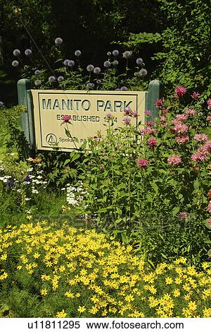 Stock Photography -  Spokane, WA, Washington, Manito Park, Conservatory, entrance sign. Fotosearch