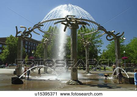 Stock Image -  Spokane, WA, Washington, Riverfront Park, fountain. Fotosearch