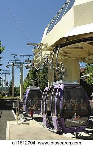Picture -  Spokane, WA, Washington, Spokane Falls, Spokane River, Sky Ride over the falls, riverfront. Fotosearch