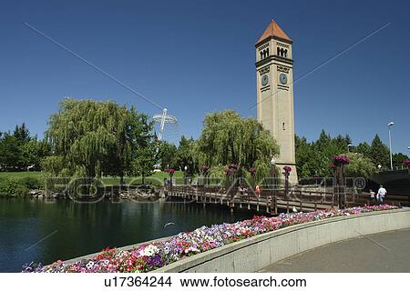 Spokane, WA, Washington, Spokane River, Clock Tower, Riverfront Park View Large Photo Image Picture - Spokane, WA, Washington, Spokane River, Clock Tower, Riverfront Park. Fotosearch