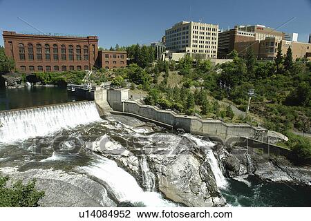 Stock Image -  Spokane, WA, Washington, Spokane Falls, Spokane River, riverfront, downtown. Fotosearch