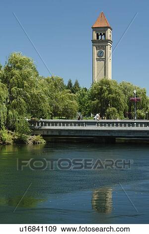 Spokane, WA, Washington, Spokane River, Clock Tower, Riverfront Park View Large Photo Image Stock Photo - Spokane, WA, Washington, Spokane River, Clock Tower, Riverfront Park. Fotosearch