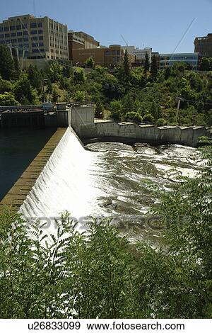 Stock Photo -  Spokane, WA, Washington, Spokane Falls, Spokane River, riverfront. Fotosearch