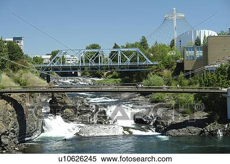 Spokane, WA, Washington, Spokane Falls, Spokane River, riverfront, pedestrian bridge View Large Photo Image Stock Photography - Spokane, WA, Washington, Spokane Falls, Spokane River, riverfront, pedestrian bridge. Fotosearch