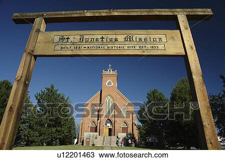 Stock Image -  St Ignatius, MT, Montana, Flathead Indian Reservation, Mission Valley, St Ignatius Mission 1854. Fotosearch