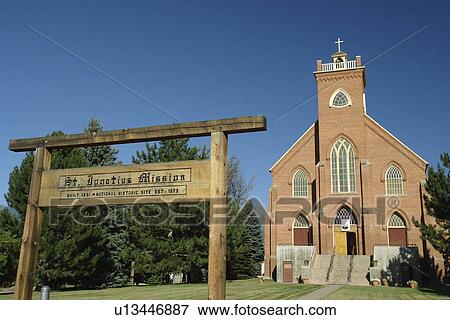 Stock Photo -  St Ignatius, MT, Montana, Flathead Indian Reservation, Mission Valley, St Ignatius Mission 1854. Fotosearch