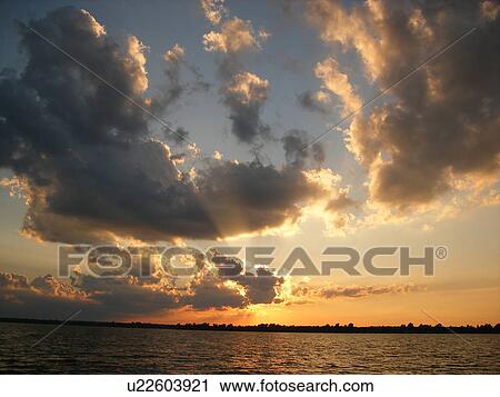 Stock Image -  sunset, Lake Champlain, St Albans, VT, Vermont. Fotosearch