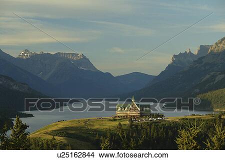 Waterton Lakes National Park, Alberta, Canada, Rocky Mountains, Prince of Wales Hotel, Upper and Middle Waterton Lakes View Large Photo Image Picture - Waterton Lakes National Park, Alberta, Canada, Rocky Mountains, Prince of Wales Hotel, Upper and Middle Waterton Lakes. Fotosearch
