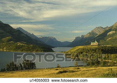 Waterton Lakes National Park, Alberta, Canada, Rocky Mountains, Prince of Wales Hotel, Upper and Middle Waterton Lakes View Large Photo Image Stock Image - Waterton Lakes National Park, Alberta, Canada, Rocky Mountains, Prince of Wales Hotel, Upper and Middle Waterton Lakes. Fotosearch
