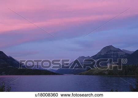 Waterton Lakes National Park, Alberta, Canada, Rocky Mountains, Prince of Wales Hotel, Upper and Middle Waterton Lakes, sunrise View Large Photo Image Stock Image - Waterton Lakes National Park, Alberta, Canada, Rocky Mountains, Prince of Wales Hotel, Upper and Middle Waterton Lakes, sunrise. Fotosearch