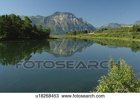 Stock Image -  Waterton Lakes National Park, Alberta, Canada, Rocky Mountains, Lower Waterton Lake. Fotosearch