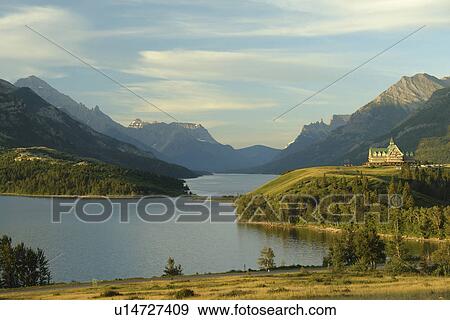 Waterton Lakes National Park, Alberta, Canada, Rocky Mountains, Prince of Wales Hotel, Upper and Middle Waterton Lakes View Large Photo Image Stock Photo - Waterton Lakes National Park, Alberta, Canada, Rocky Mountains, Prince of Wales Hotel, Upper and Middle Waterton Lakes. Fotosearch