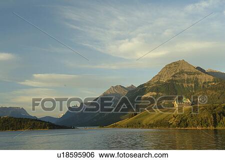 Waterton Lakes National Park, Alberta, Canada, Rocky Mountains, Prince of Wales Hotel, Upper and Middle Waterton Lakes View Large Photo Image Stock Photograph - Waterton Lakes National Park, Alberta, Canada, Rocky Mountains, Prince of Wales Hotel, Upper and Middle Waterton Lakes. Fotosearch