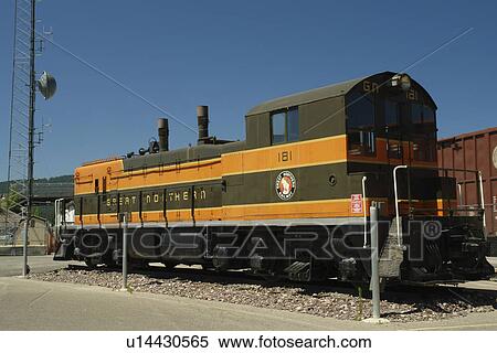 Stock Photography -  Whitefish, MT, Montana, Downtown, 1927 Great Northern Railway Depot, Locomotive #181. Fotosearch