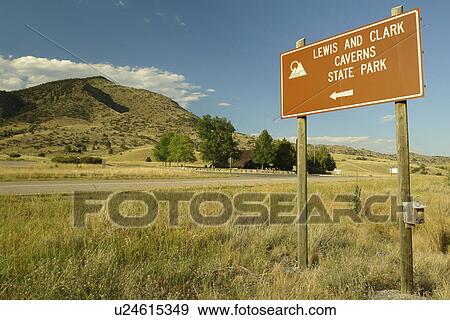 Stock Photo -  Whitehall, MT, Montana, Lewis and Clark Caverns State Park, entrance sign. Fotosearch