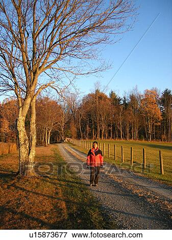 woman, walking, dirt road, Blue Ridge Parkway, Virginia, VA View Large Photo Image Stock Photo - woman, walking, dirt road, Blue Ridge Parkway, Virginia, VA. Fotosearch