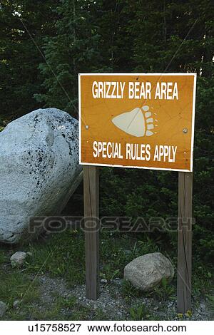 WY, Wyoming, Beartooth Scenic Highway, Beartooth All American Road, Beartooth Lake, Grizzly Bear Area, warning sign View Large Photo Image Stock Photo - WY, Wyoming, Beartooth Scenic Highway, Beartooth All American Road, Beartooth Lake, Grizzly Bear Area, warning sign. Fotosearch