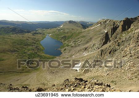 Stock Photography -  WY, Wyoming, Beartooth Scenic Highway, Beartooth All American Road, Beartooth Pass, glacial lake. Fotosearch
