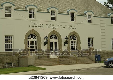 Stock Photo -  Yellowstone National Park, WY, Wyoming, Mammoth Hot Springs, Post Office. Fotosearch
