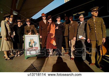 1940's Reenactors relive Pearl Harbor Day World War II Troop Train, Los Angeles to San Diego. View Large Photo Image Picture - 1940's Reenactors relive Pearl Harbor Day World War II Troop Train, Los Angeles to San Diego.. Fotosearch