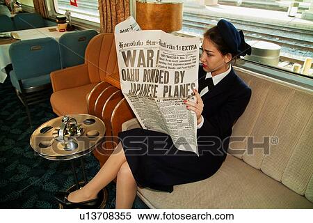 Stock Photography - 1940's Reenactors relive Pearl Harbor Day World War II Troop Train, Los Angeles to San Diego.. Fotosearch