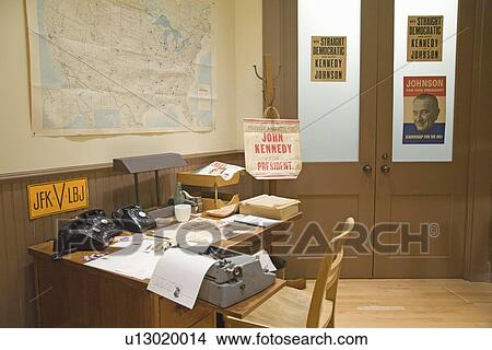 Picture - 1960's Press Room for Presidential Election, at John F. Kennedy Presidential Library and Museum, Boston, MA.. Fotosearch