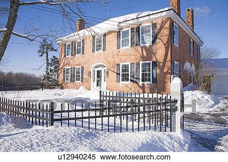 New England Home in Snow View Large Photo Image Stock Photography - New England Home in Snow. Fotosearch
