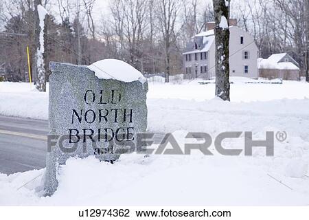 Old North Bridge in Snow View Large Photo Image Stock Image - Old North Bridge in Snow. Fotosearch