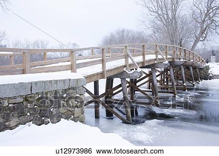 Old North Bridge in Snow View Large Photo Image Stock Photograph - Old North Bridge in Snow. Fotosearch