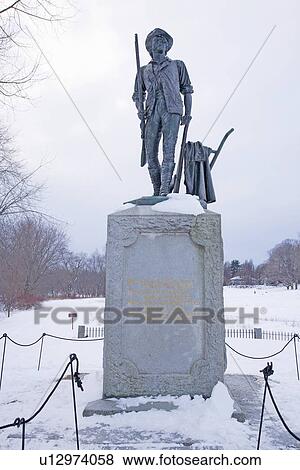 Stock Photo - Revolutionary War Statue in Lexington, Concord, Mass. In Winter. Fotosearch