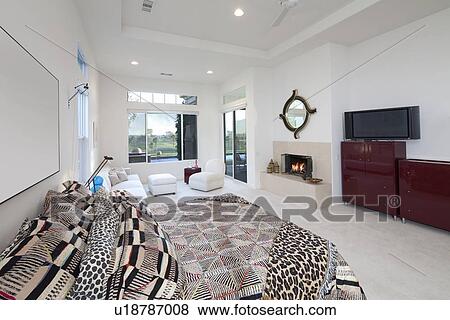 Bedroom interior of luxury home with garden view View Large Photo Image Stock Photo - Bedroom interior of luxury home with garden view. Fotosearch